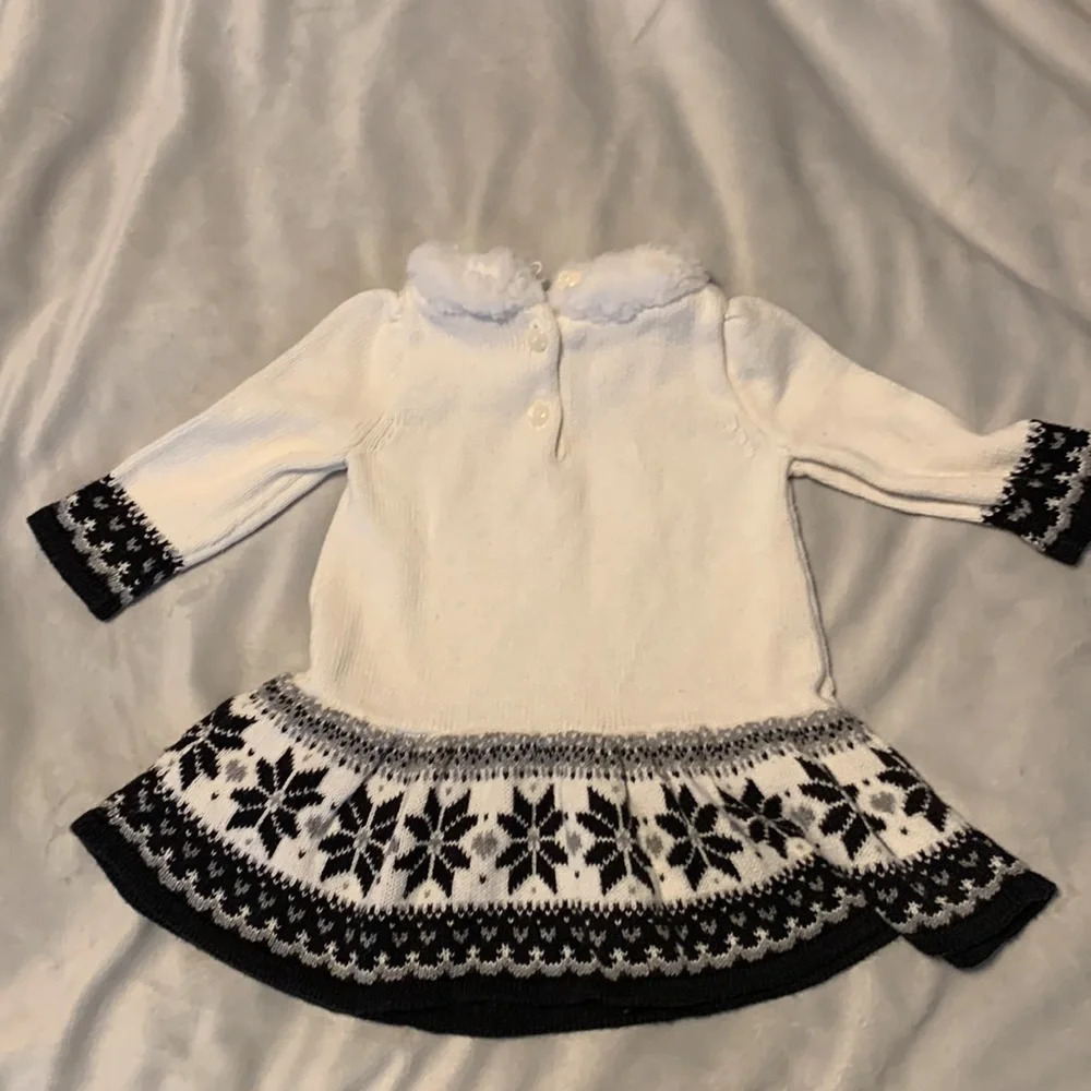 Gymboree girls sweater dress white and black nordic fair isle snowflake 3-6 mo - Picture 4 of 6
